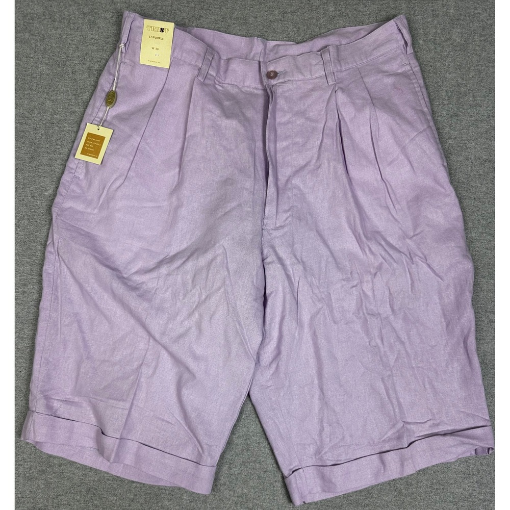 NWT Linen Rayon Shorts Mens 36 14" Inseam Purple Pleated Cuffed